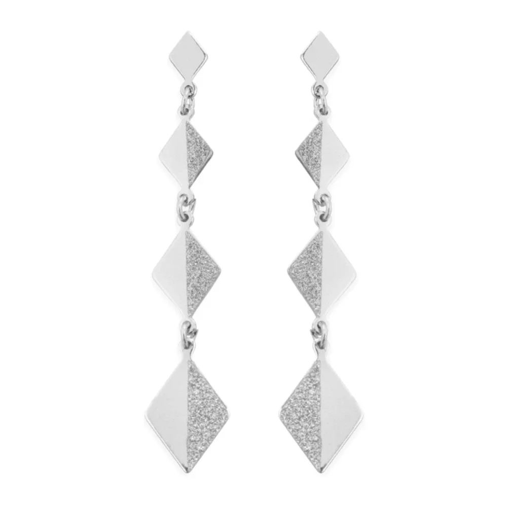 Silver Colored Diamond Shape Dangle Fashion Earrings